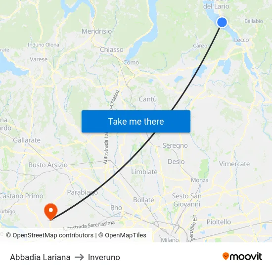 Abbadia Lariana to Inveruno map