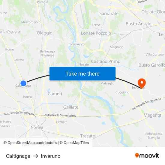 Caltignaga to Inveruno map