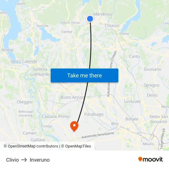 Clivio to Inveruno map