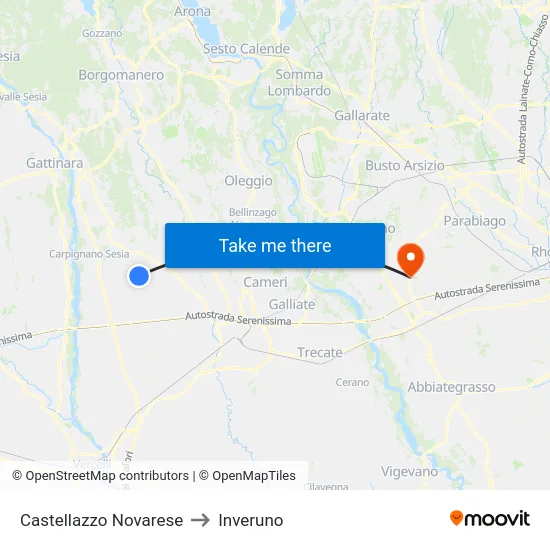 Castellazzo Novarese to Inveruno map