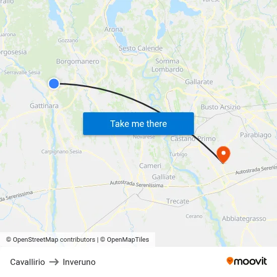Cavallirio to Inveruno map