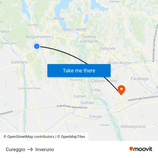 Cureggio to Inveruno map