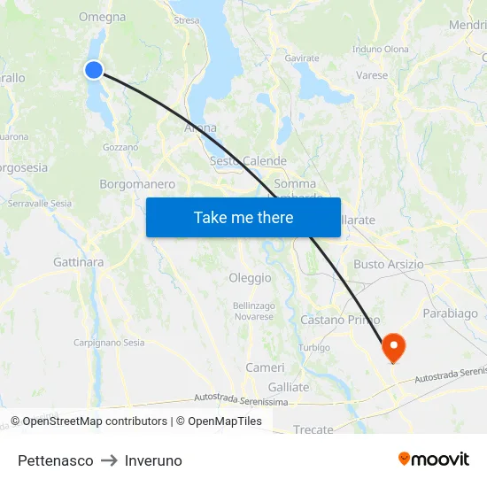 Pettenasco to Inveruno map
