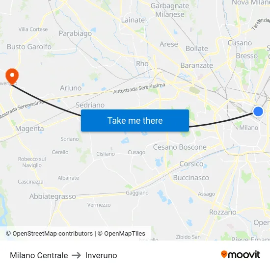 Milano Centrale to Inveruno map