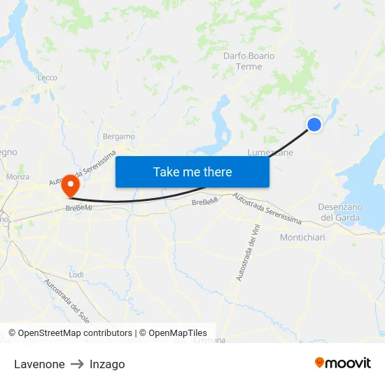 Lavenone to Inzago map