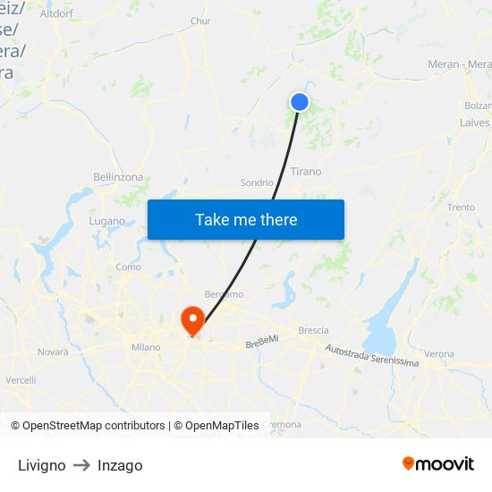 Livigno to Inzago map