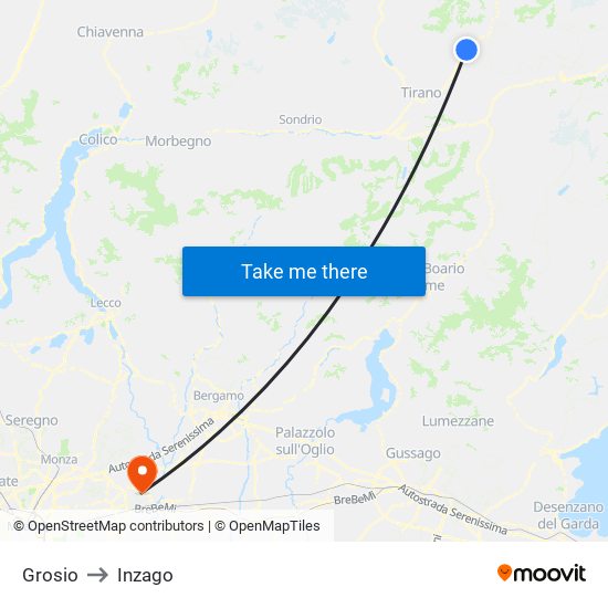 Grosio to Inzago map