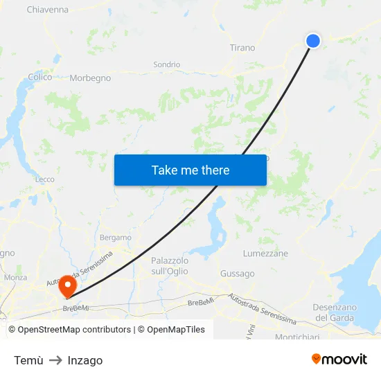 Temù to Inzago map