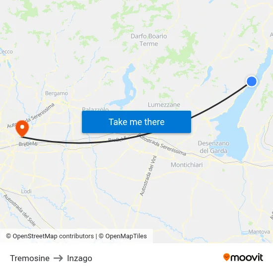 Tremosine to Inzago map
