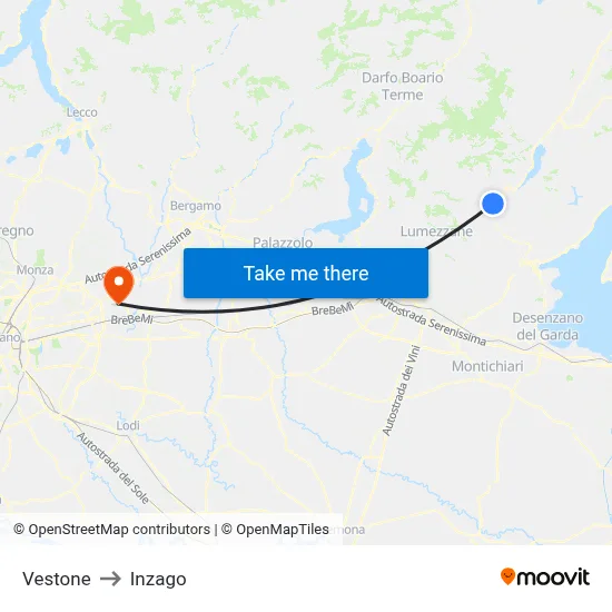Vestone to Inzago map