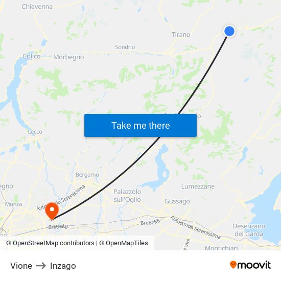 Vione to Inzago map