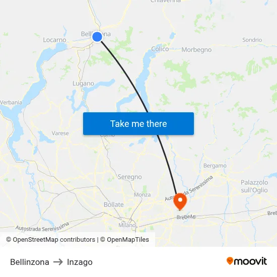 Bellinzona to Inzago map