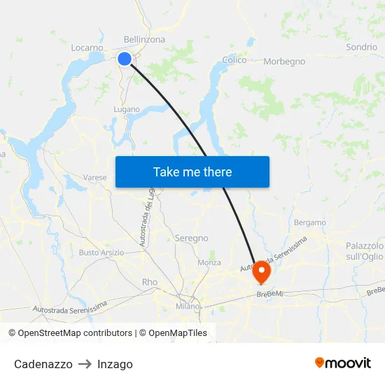 Cadenazzo to Inzago map