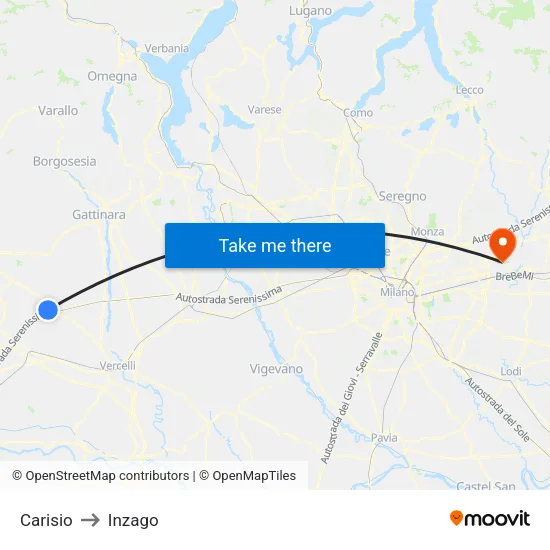 Carisio to Inzago map