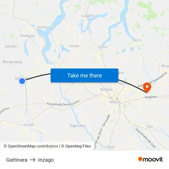 Gattinara to Inzago map