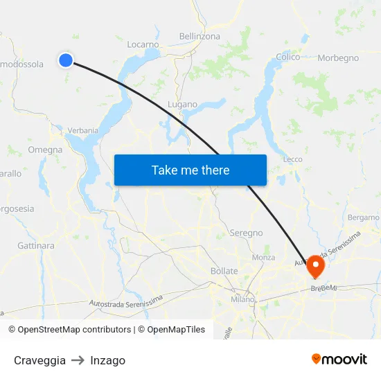 Craveggia to Inzago map