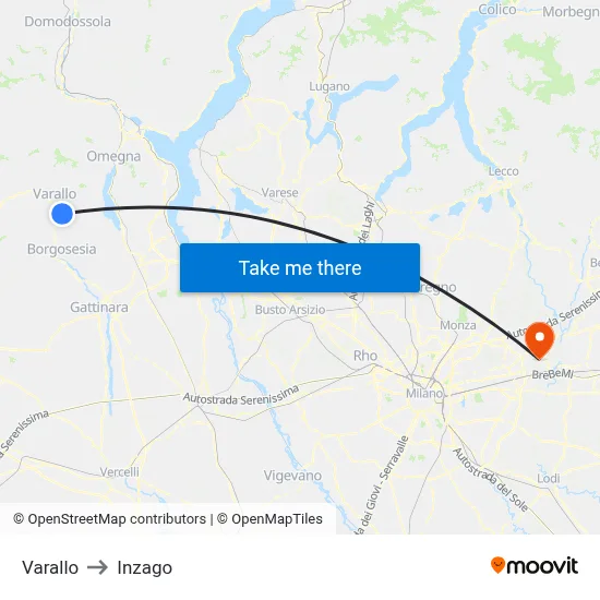 Varallo to Inzago map