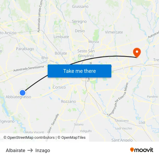 Albairate to Inzago map