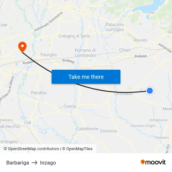 Barbariga to Inzago map