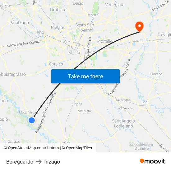 Bereguardo to Inzago map