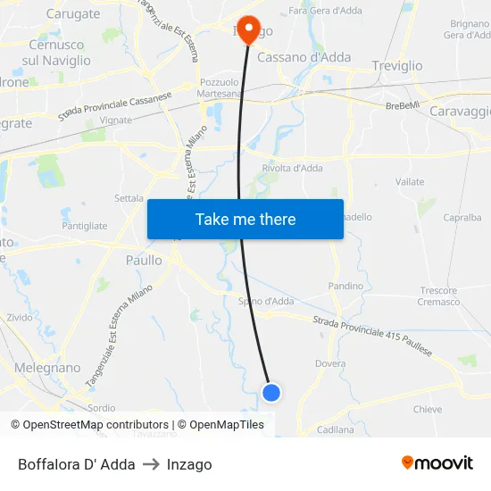 Boffalora D'Adda to Inzago map