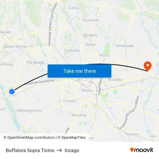 Boffalora Sopra Ticino to Inzago map