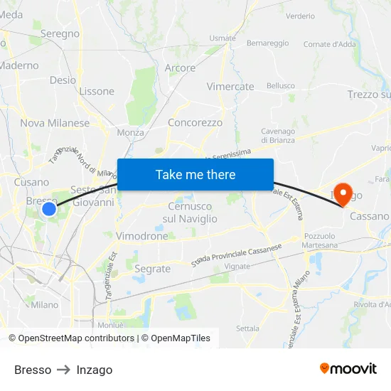 Bresso to Inzago map