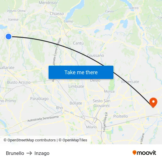 Brunello to Inzago map