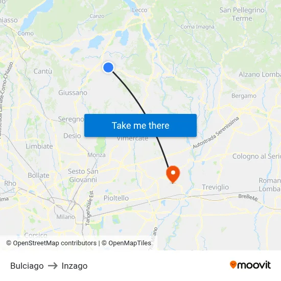 Bulciago to Inzago map