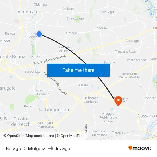 Burago di Molgora to Inzago map