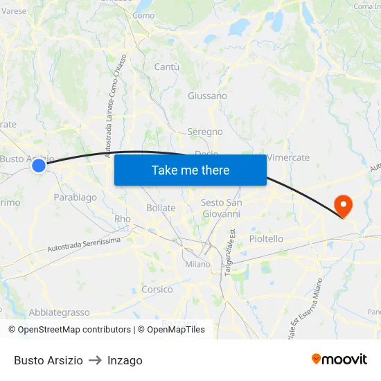Busto Arsizio to Inzago map