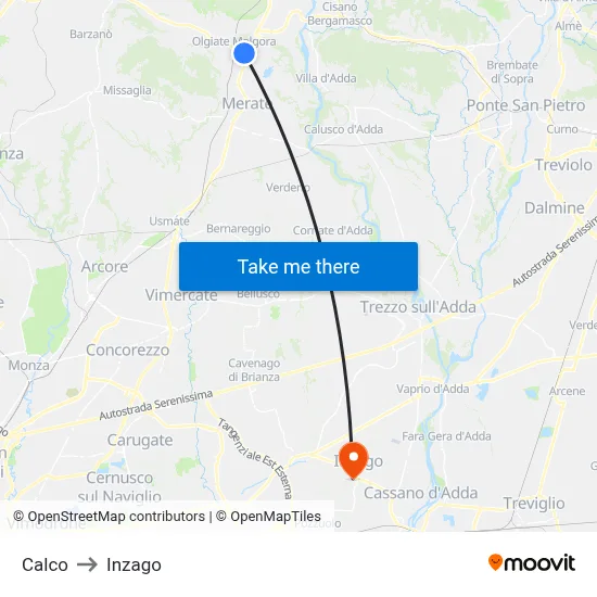 Calco to Inzago map