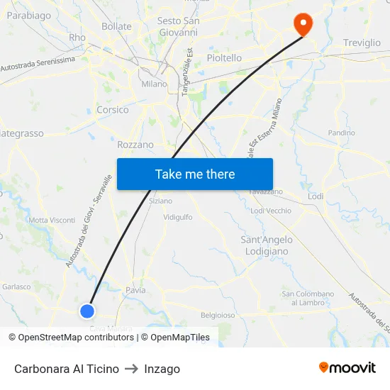 Carbonara Al Ticino to Inzago map
