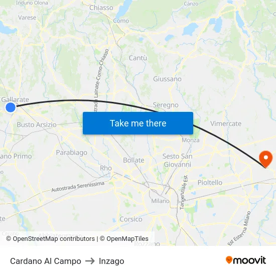Cardano Al Campo to Inzago map