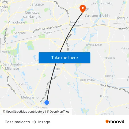 Casalmaiocco to Inzago map