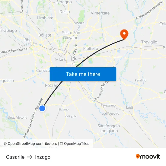 Casarile to Inzago map