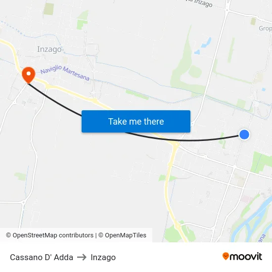 Cassano D'Adda to Inzago map