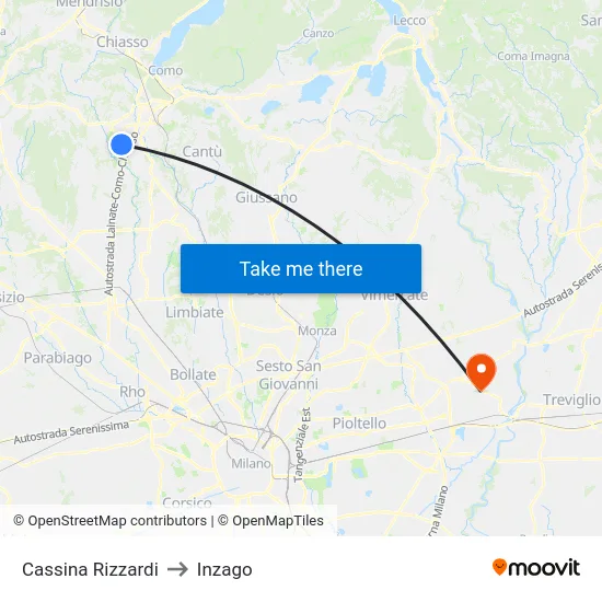 Cassina Rizzardi to Inzago map