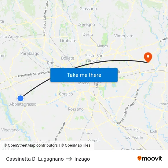 Cassinetta Di Lugagnano to Inzago map