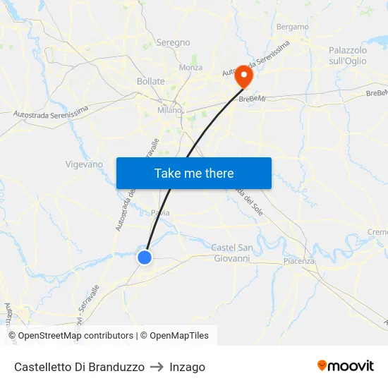 Castelletto Di Branduzzo to Inzago map