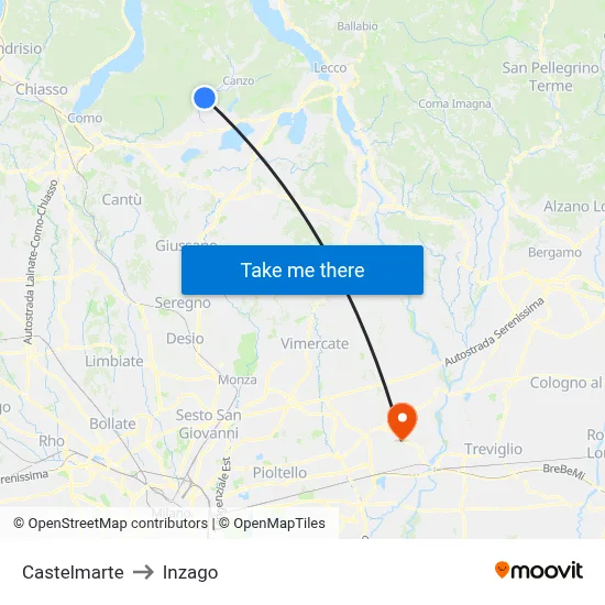 Castelmarte to Inzago map