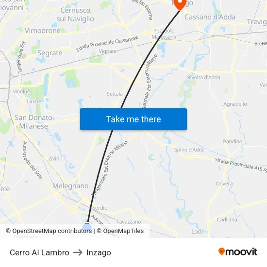 Cerro Al Lambro to Inzago map