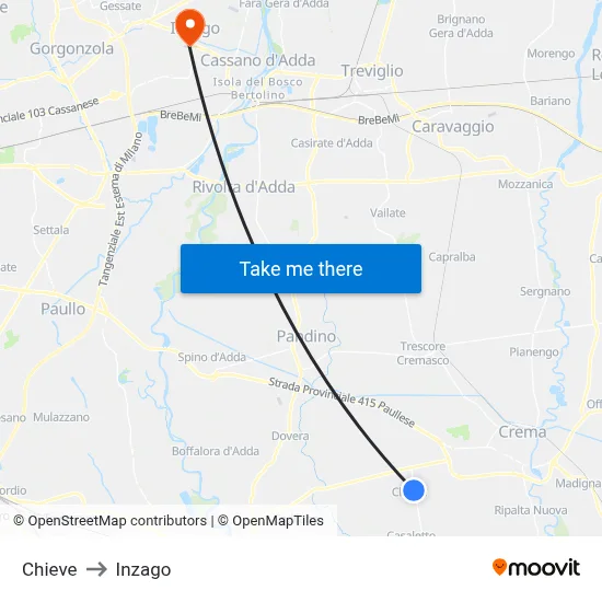 Chieve to Inzago map