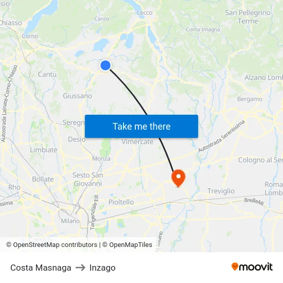 Costa Masnaga to Inzago map