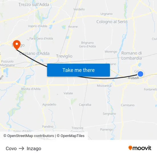 Covo to Inzago map