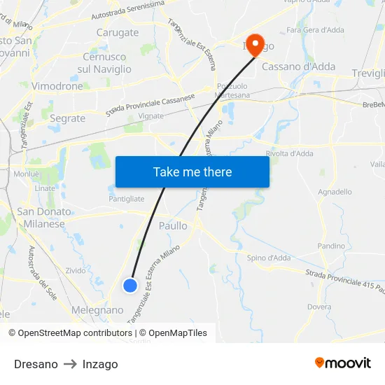 Dresano to Inzago map
