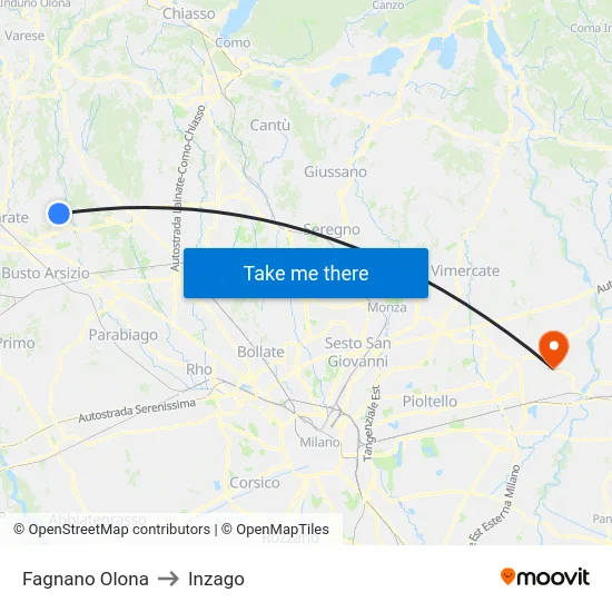Fagnano Olona to Inzago map
