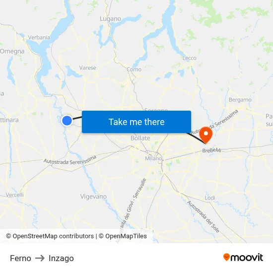 Ferno to Inzago map
