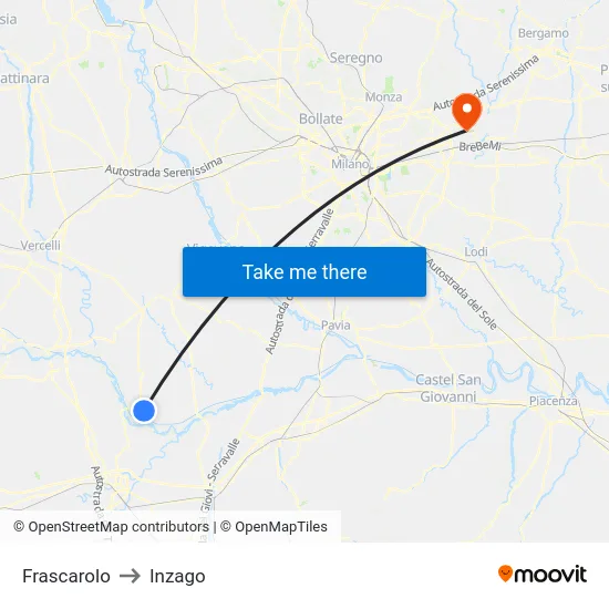 Frascarolo to Inzago map