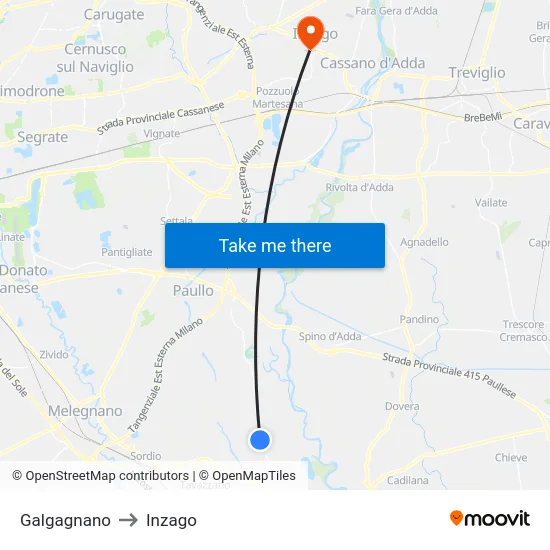 Galgagnano to Inzago map